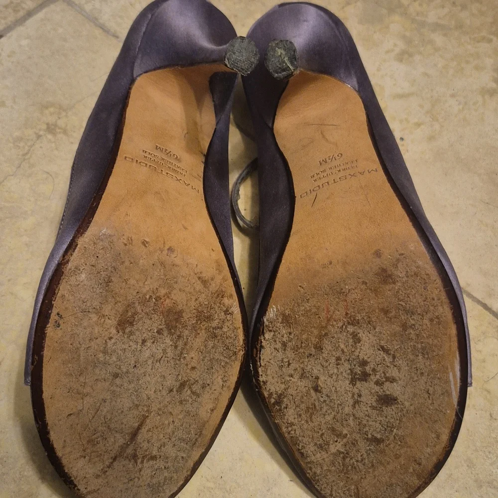 MAX STUDIO satin Beaded Chiffon Ankle Strap Heels 6.5 Dusty Lilsc Open Toe Shoes